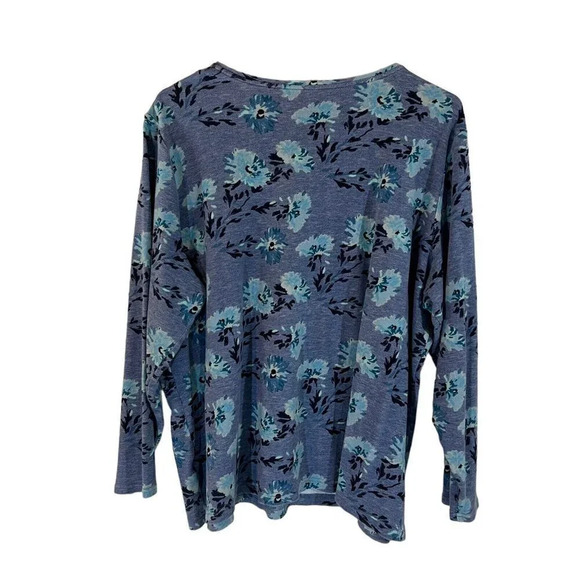 Croft & Barrow Classic Tee Plus 2X Dusty Blue Flower Pattern 100% Cotton Knit - Picture 2 of 5